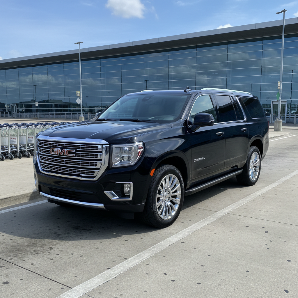 Black luxury car at airport terminal — EWR and TEB airport transfers